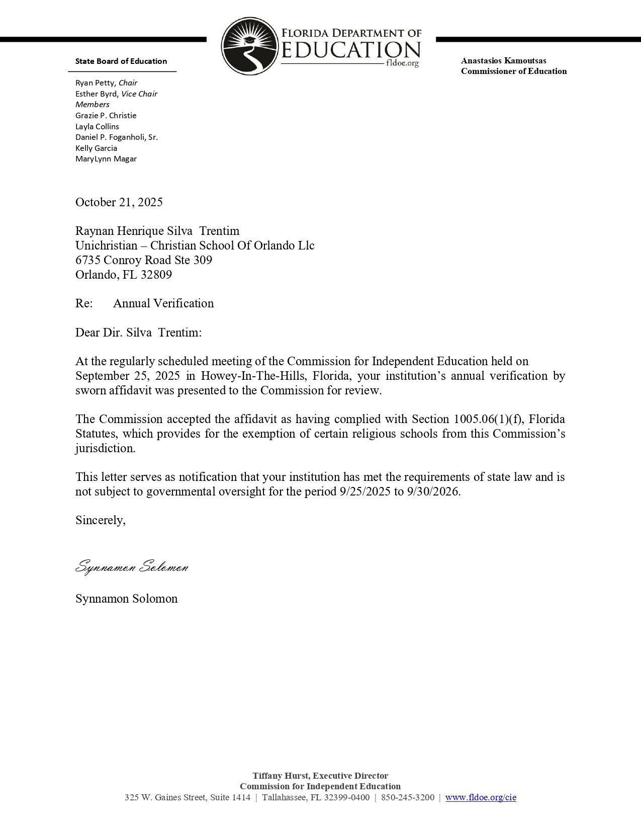 CIE Annual Verification · 2025–2026
